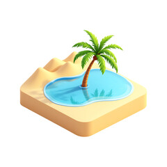 Isometric illustration of an oasis in the desert.