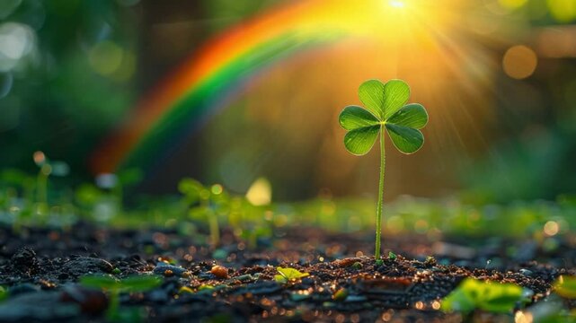 Four leaf clover with rainbow