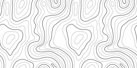 Seamless map pattern with topographic lines and abstract contour background. Vector mountain texture of organic terrain and geographic elevation curves. Hiking trail of wood grain and monochrome waves © RDVector