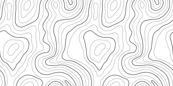 Seamless map pattern with topographic lines and abstract contour background. Vector mountain texture of organic terrain and geographic elevation curves. Hiking trail of wood grain and monochrome waves