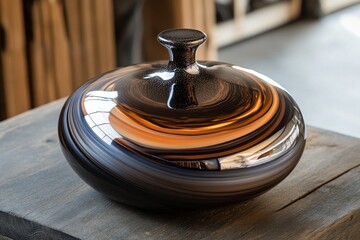 Obraz premium Modern decorative vase with swirling metallic finish.