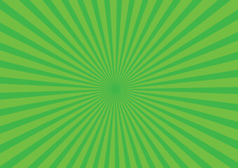 Sunlight rays horizontal background. Green color burst background. 