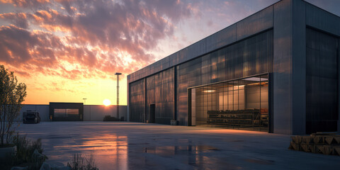 Obraz premium Industrial Warehouse at Sunset