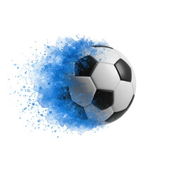 Soccer Ball with Blue Watercolor Splash Isolated on Transparent Background