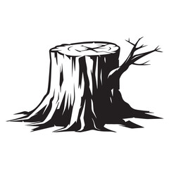 Tree stump silhouette vector, stump line art vector illustration