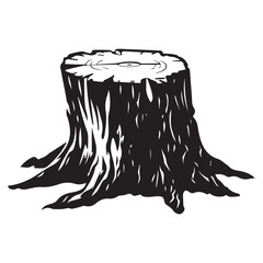 Tree stump silhouette vector, stump line art vector illustration