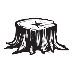 Tree stump silhouette vector, stump line art vector illustration