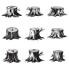Tree stump silhouette vector, stump line art vector illustration