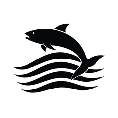 Fish Leaping Over Waves Silhouette