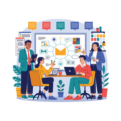 Sleek Flat Vector Illustrations Combining Technology, Business, and Nature Elements