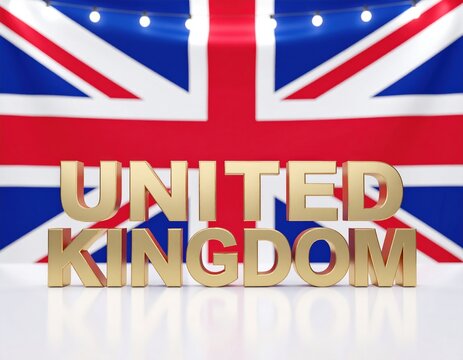Bold gold letters of united kingdom with union jack flag backdrop - Powered by Adobe