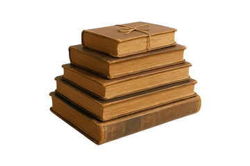 stack of vintage antique books arranged in a pyramid shape on transparent background, ideal for educational, literary, or historical design projects