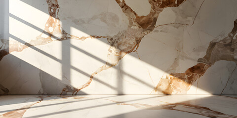 3D Rendering of Beige and Orange Marble Wall and Floor with Dramatic Lighting and Shadows

