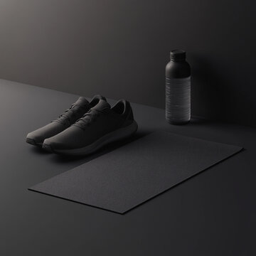 black shoes and wa ater bottle