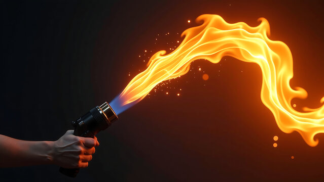 flame thrower emits mesmerizing looping arc flames dark gradient alpha background set warm backdrop
