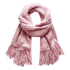 Cozy pink knitted scarf with fringed edges and a thick, textured design.
