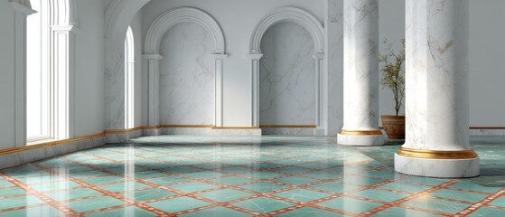 Elegant architectural featuring marble columns and glossy floor for design projects