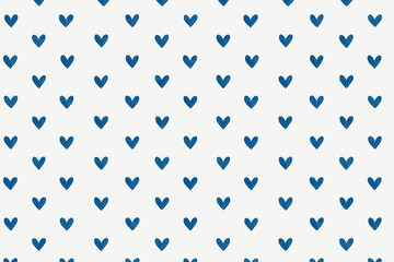 Delicate Pattern with Small Blue Hearts on a White Background. This repeating design features an even distribution of blue hearts, evoking a sense of warmth and simplicity, perfect for projects with a