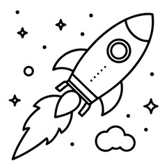 Space Rocket Blasting Off into a Starry Sky Icon in Outline Style