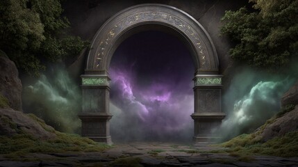 Fototapeta premium Mysterious ancient rune archway in dark fantasy setting for enchanting designs