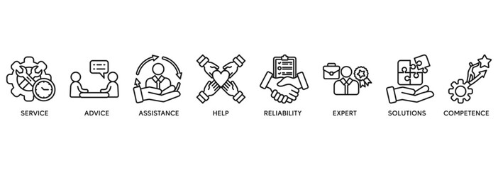 Support icon set vector illustration concept relate to service, advice, assistance, help, reliability, expert, solutions and competence