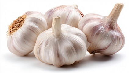 Obraz premium Fresh Garlic Bulb on White Background - Food Photography