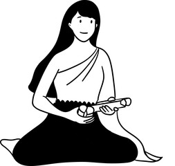 A Thai traditional woman playing krab or wooden krab or Thai wooden percussion illustration © paweeillus