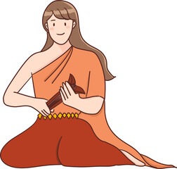 A Thai traditional woman  playing krab puang illustration © paweeillus
