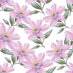 seamless pattern with pink flowers