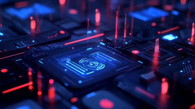 A 3D conceptual illustration of multi-factor authentication surrounded by digital access and identity elements