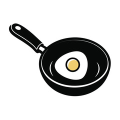 Minimalist Black and White Icon Fried Egg in a Frying Pan