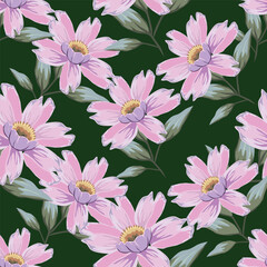 seamless pattern with pink flowers
