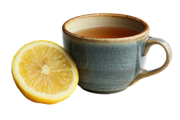 A comforting cup of lemon tea offers a soothing remedy for winter chills a bright flavorful on transparent background