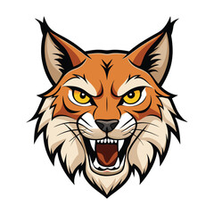 Fototapeta premium Aggressive Lynx Face Illustration Wild Cat Head with Tufted Ears and Sharp Teeth
