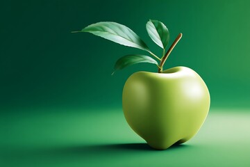 Green apple with leaves on green