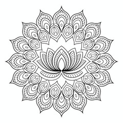 Lotus-centered mandala with symmetrical, intricate elements – Great for spiritual wellness branding, art therapy, or yoga materials.