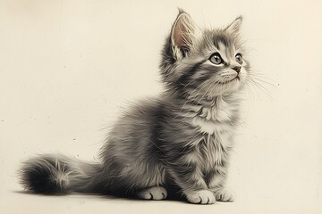 Realistic fur texture in cat pencil art high resolution picture