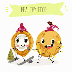 Pitomba fruit cute funny cheerful characters with different poses and emotions. Vector hand drawnvector illistration.