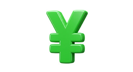 Fototapeta premium A single green yen symbol isolated on a white background in a studio shot with soft lighting effects