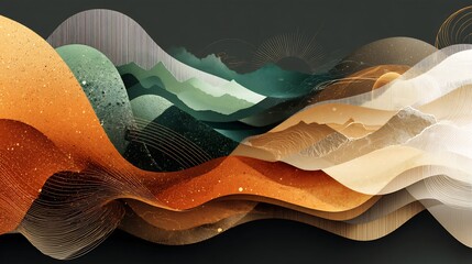 Abstract landscape with layered textures and flowing lines in earth tones