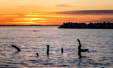 Sonnenuntergang an der Ostsee bei Lohme, Rügen, Mecklenburg-Vorpommern, Deutschland