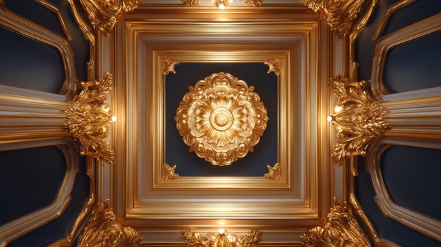 Intricate Golden Ceiling Design with Ornate Patterns and Detailed Craftsmanship