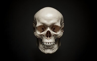 Obraz premium Detailed Close-up of a Human Skull Against a Dark Background