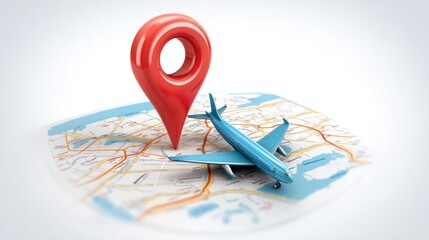 Fototapeta premium Airplane on a map with a location marker