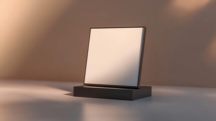 Wooden photo frame with plant on wooden table in living room.