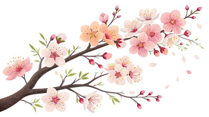 tree branch flower isolated on white background PNG. AI GENERATED