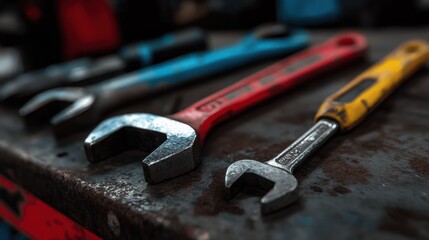 Fototapeta premium A collection of wrenches in various colors and sizes.