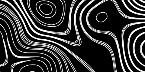 Abstract digital artwork featuring intricate topographic contour lines in fine detail, flowing smoothly and organically across a pure black background. 