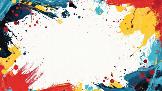 Color Splash Border: Vibrant blue, red, and yellow paint splatters create a dynamic border for your next project, inviting creativity and bold expression. A perfect backdrop for presentations.
