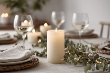 cozy dining area adorned with glowing garlands creating warm and festive atmosphere